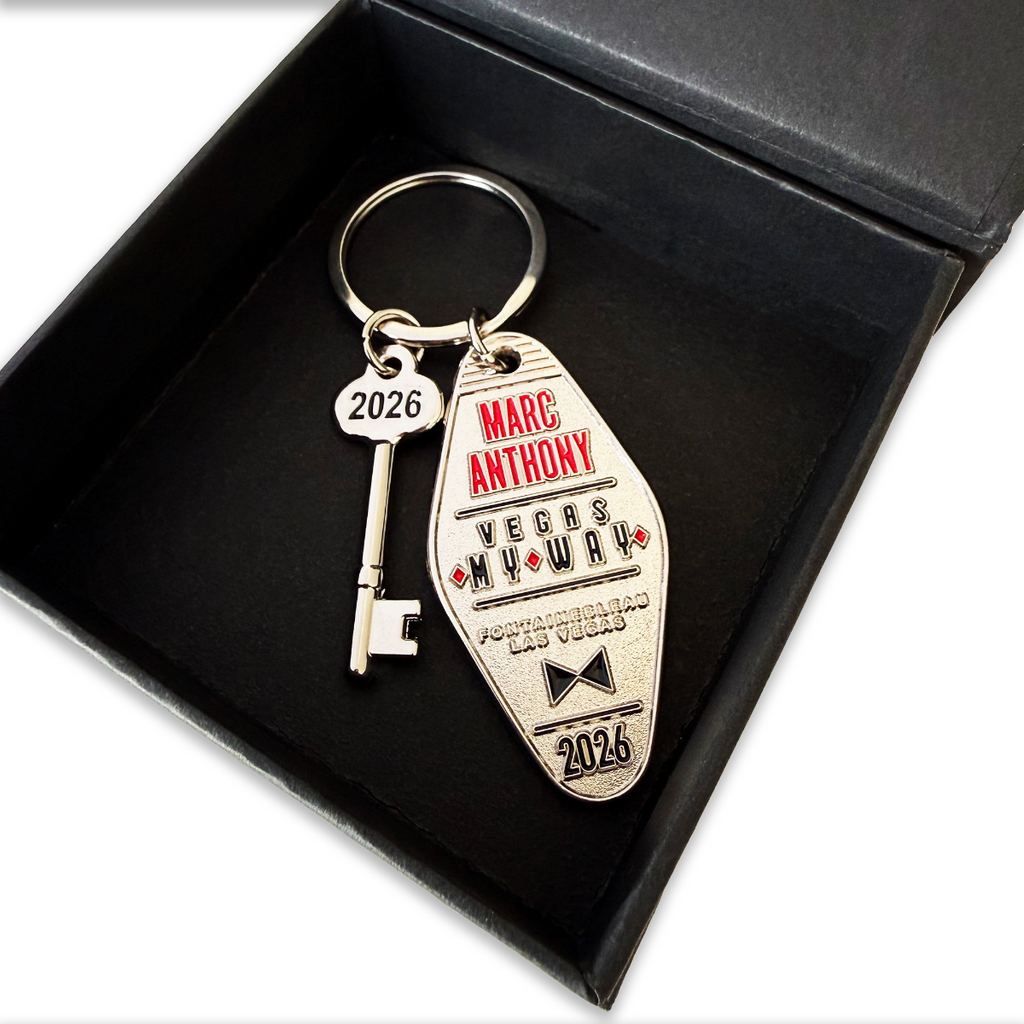 Keychain with 'Marc Anthony Vegas My Way' design on a black box